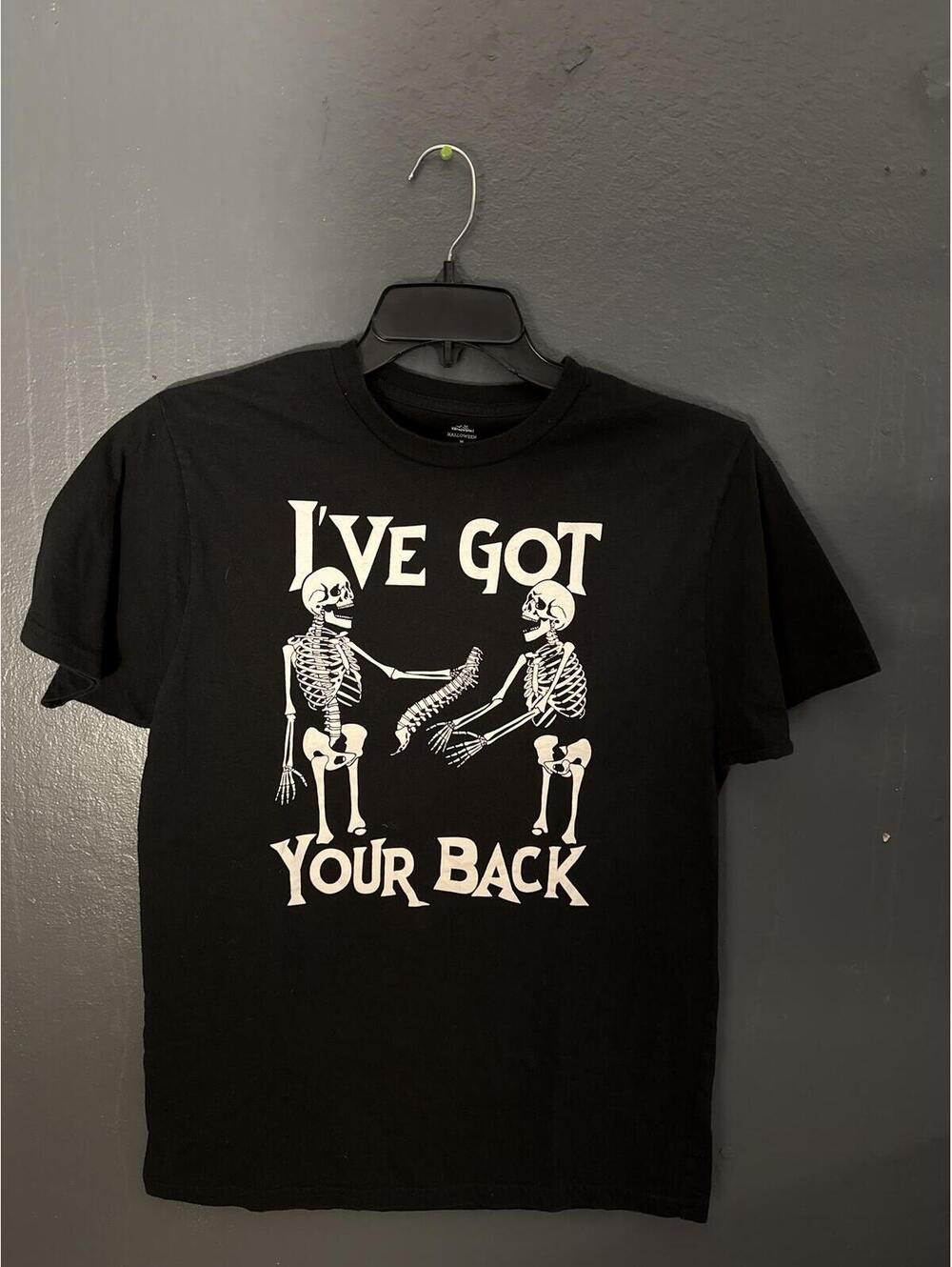 Celebrate It Men's Black Graphic Skeleton Tee, Size M, White Print, Short Sleeve